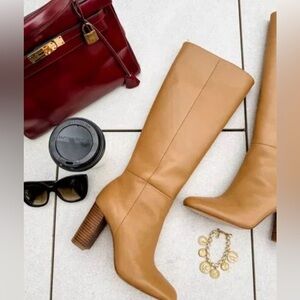 PAIGE Tan Leather Knee-High Boots